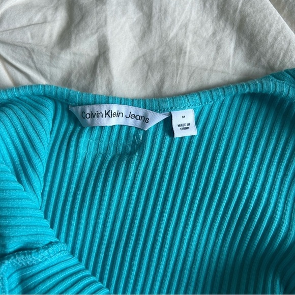 Calvin Klein Jeans Womens Medium Turquoise Ribbed Sleeveless midi Dress - Picture 4 of 6